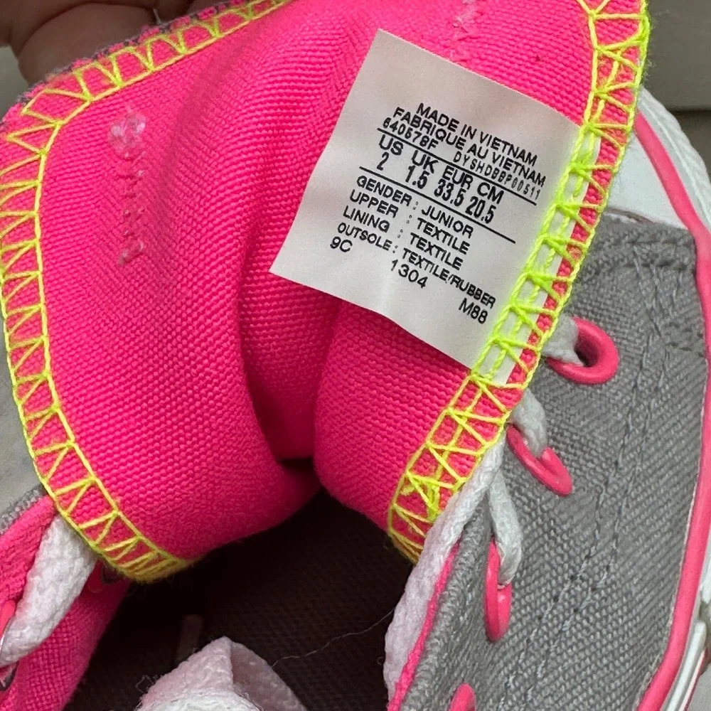 Converse Chuck Taylor All Star Low Top Kids Grey Neon Pink Sneakers Size 2